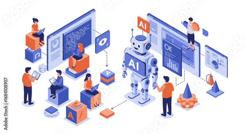 Team collaborates on AI development, integrating robotic automation into software design.