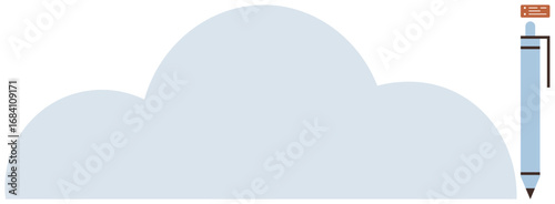Large cloud shape paired with a pen, signifying digital storage, creativity, ideas, and technology. Ideal for cloud storage, digital tools, creativity, innovation writing remote work simple flat