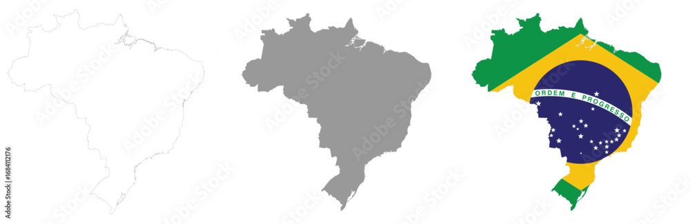 Fototapeta premium Brazil map flag political, line simple vector. Vector illustration.