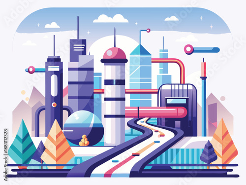 Futuristic underground cityscape with sleek architecture and transportation networks