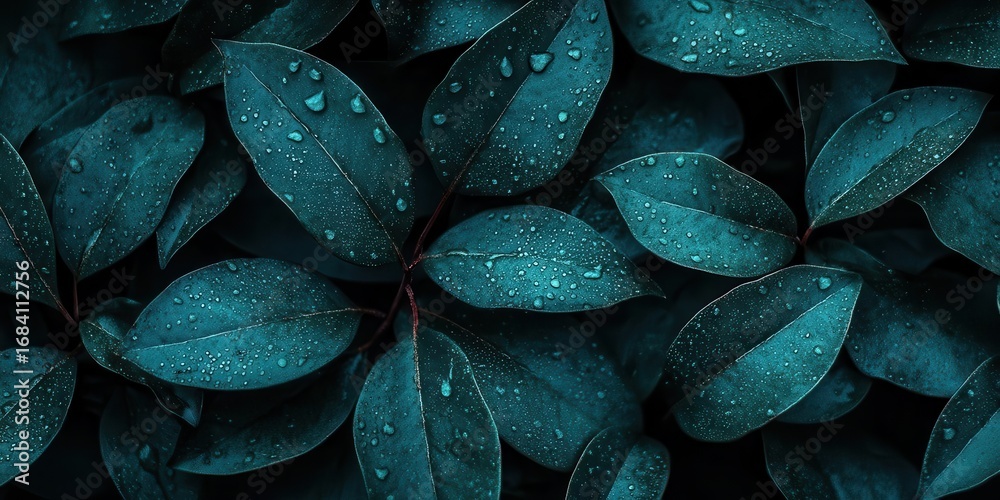 Obraz premium Capture the Essence, Leaves Glister with Droplets in Serene Nature Scene