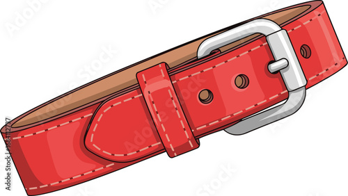 red leather belt with silver buckle fashion accessory illustration