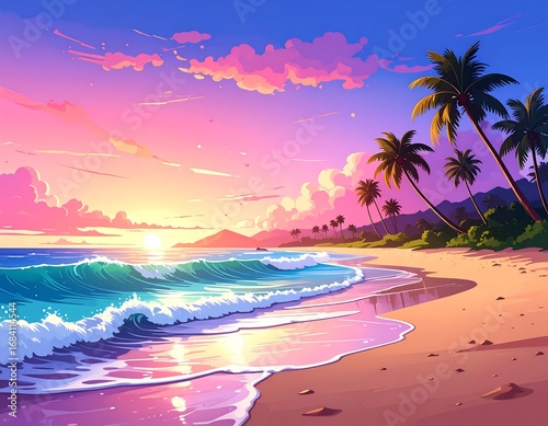 Fototapeta Naklejka Na Ścianę i Meble -  Vibrant sunset beach scene