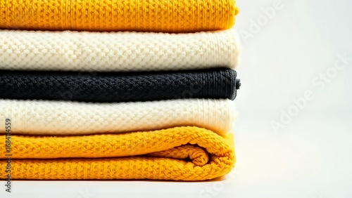 Cozy Textures: Stacked Mustard, Cream, and Charcoal Knit Towels