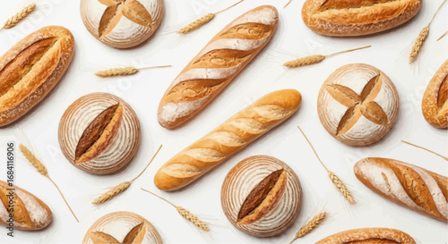 National date nut bread day september 8  artisan bread loaves and baguettes seamless pattern background for bakery food photography and design projects vector