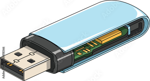 usb flash drive internal components detailed cutaway illustration of data storage device
