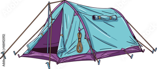 purple and teal camping tent awaits adventurers outdoor recreation illustration