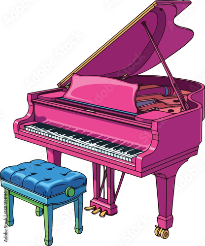 pink grand piano with blue bench a vibrant musical instrument illustration
