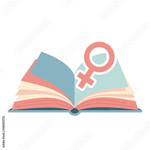 Open book with feminism symbol on page