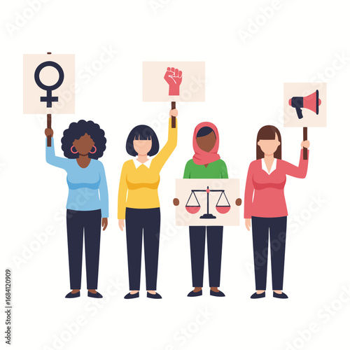 Group of women protesting with feminism signs