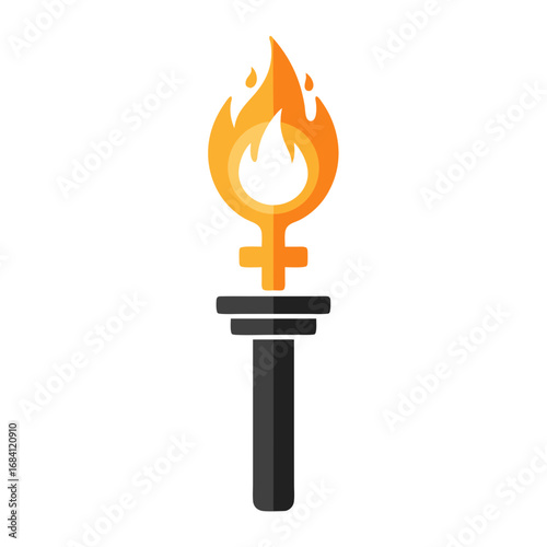 Burning torch with gender equality sign in orange