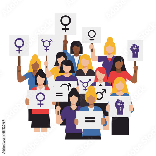 Group of diverse women holding equality signs
