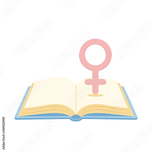 Open book with female gender equality symbol