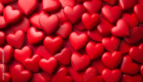 A dense cluster of glossy red hearts