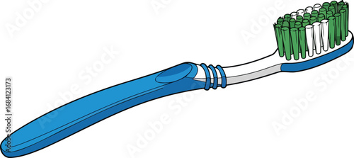 bright blue toothbrush with green bristles oral hygiene essential for daily use