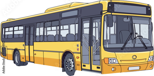 detailed illustration of a city bus, public transportation vehicle, yellow and black