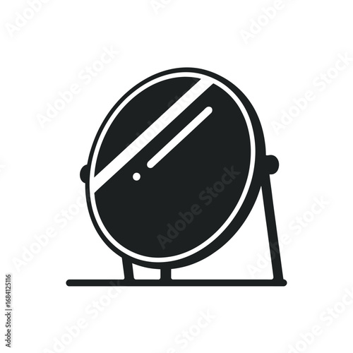 Simple black silhouette of a round vanity mirror on a stand