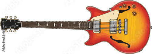 sunburst electric guitar detailed illustration of musical instrument