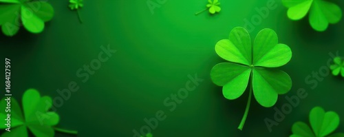 Emerald background with four-leaf clover in center, green background, balance
