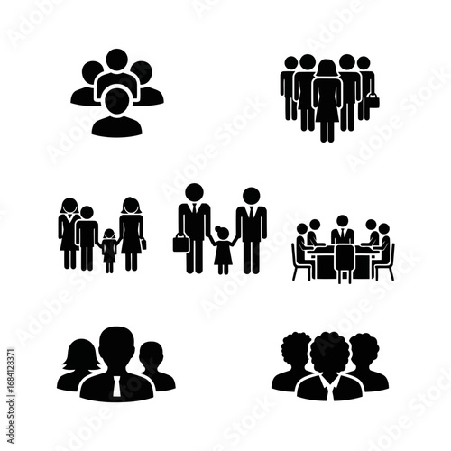 Collection of diverse people silhouettes vector art isolated on white background