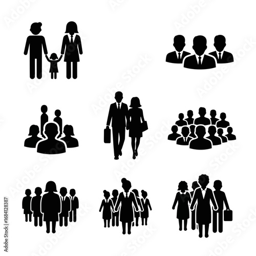 Collection of people silhouettes vector art isolated on white background