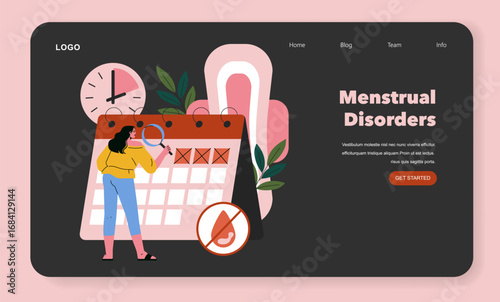 Woman Analyzing Menstrual Cycle on Calendar Vector
