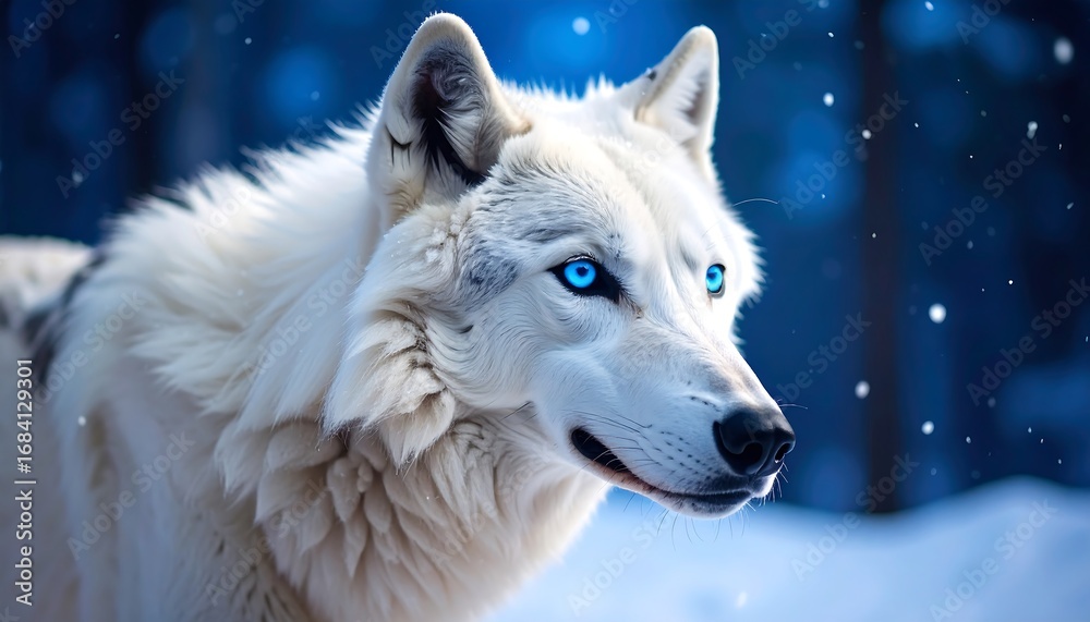 Fototapeta premium A white wolf in winter's night