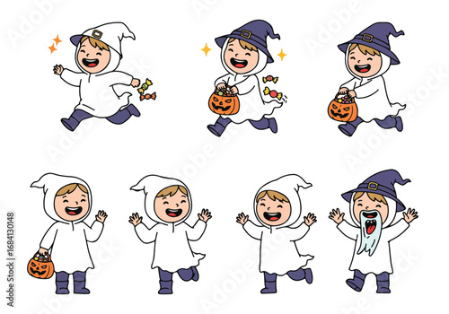 Whimsical Halloween Ghost Kids A Joyful Collection of Children in Ghost Costumes, Perfect for Halloween Celebrations and Festive Fun