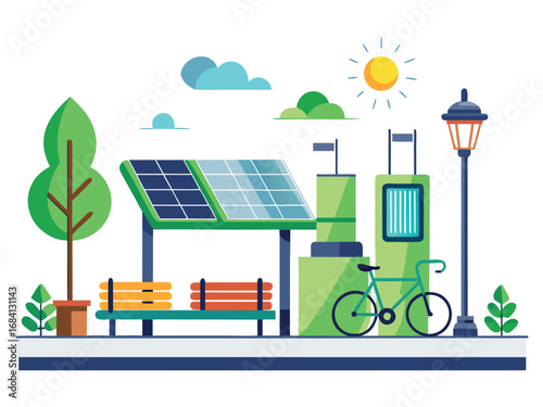 Sustainable urban environment with solar power and green transport options