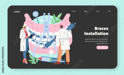 Dental Professionals Installing Braces Vector Illustration