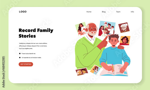 Recording Family Stories with Photos Vector Illustration