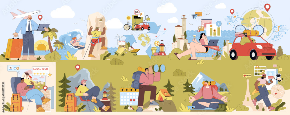 Fototapeta premium Adventure Travel and Work-Life Balance Vector Illustration