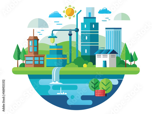 Sustainable cityscape eco-friendly urban development renewable water management and green technology
