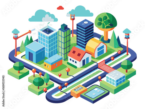 Vibrant eco district with sustainable buildings green spaces and smart city technology