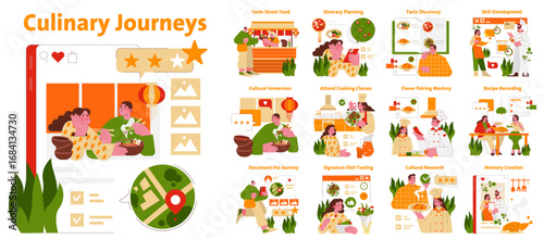 Culinary Journeys Vector Illustration with Happy Chefs