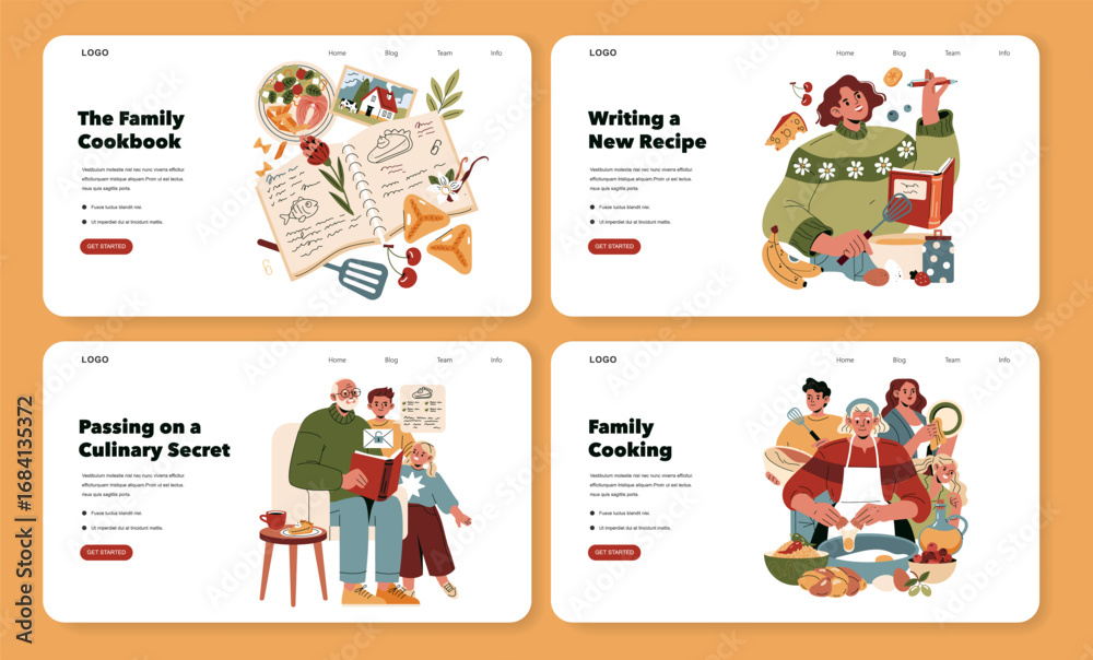 Fototapeta premium Family Recipe Sharing Vector Illustration Set