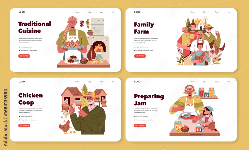 Fototapeta premium Traditional Cuisine and Family Activities Vector Set