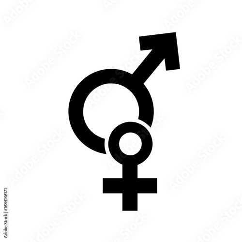 Black gender symbols male and female overlap to show unity and equality