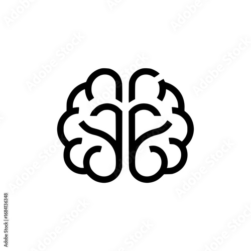 Black human brain icon with symmetrical hemispheres and simple outline design