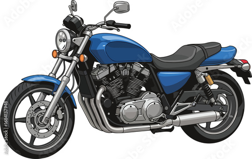 classic blue cruiser motorcycle illustration detailed side view of a vintage bike