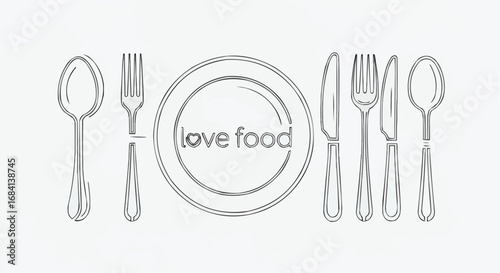 I love food day semptember 9 love food restaurant menu design with cutlery spoon fork knife and plate vector illustration concept drawing vector