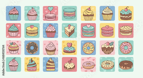 I love food day semptember 9 cute dessert vector art with cupcakes macarons and donuts for bakery shop or cafe menu and food blog design vector