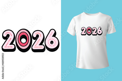 Textured blue t-shirt with bold 2026 design on purple background. Happy New Year 2026