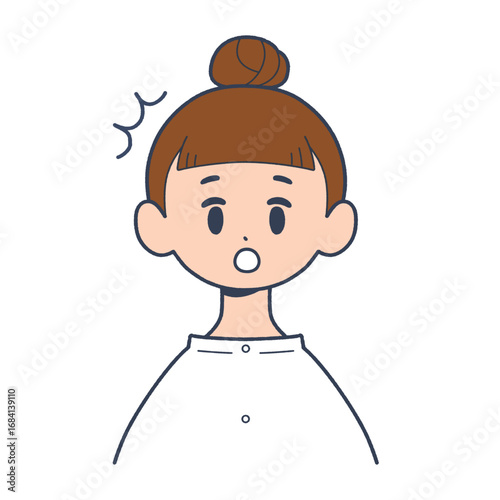 若い女性の驚く表情　正面上半身　シンプルなイラスト