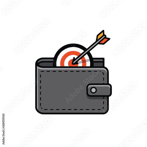 Gray wallet with a target inside pierced by an arrow