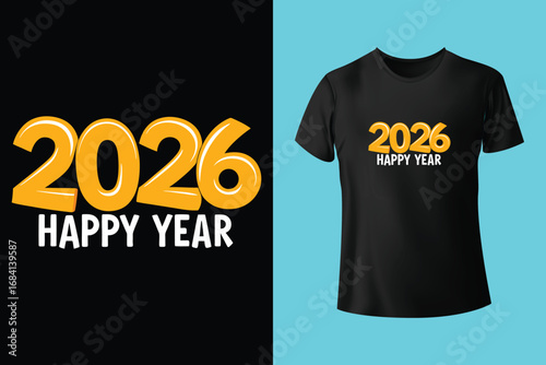 Textured blue t-shirt with bold 2026 design on purple background. Happy New Year 2026