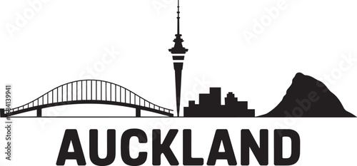 Auckland Cityscape Silhouette Vector Illustration Featuring Iconic Landmarks and Urban Design