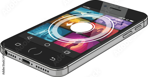 smartphone displaying multimedia content colorful app interface, mobile technology