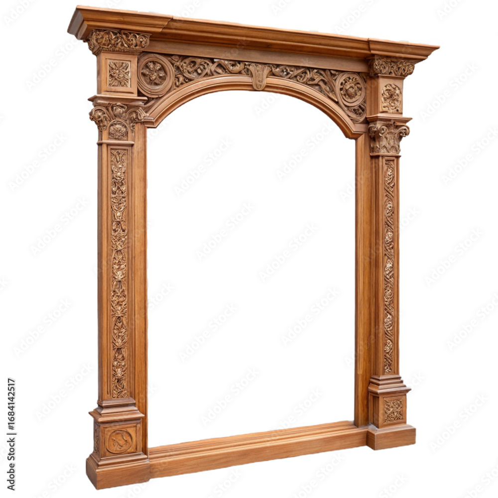 Naklejka premium Ornate carved wooden archway isolated on transparent background
