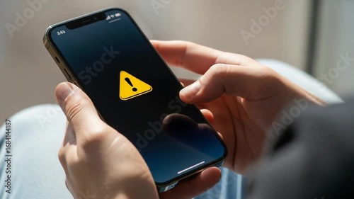 Person Holding Phone with No Wifi Connection Message